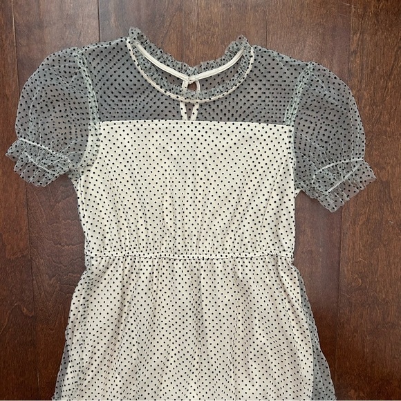 Poppies and Roses Velvet Polka Dot on Beige Netting Kids Dress, Size Large - Picture 2 of 14